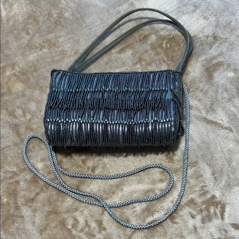 Elegant Silver Beaded Women's Bag